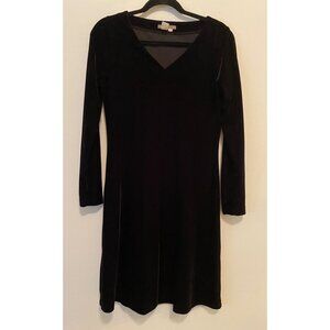 Isabella Bird Black Velvet Dress V-Neck Long Sleeve Small